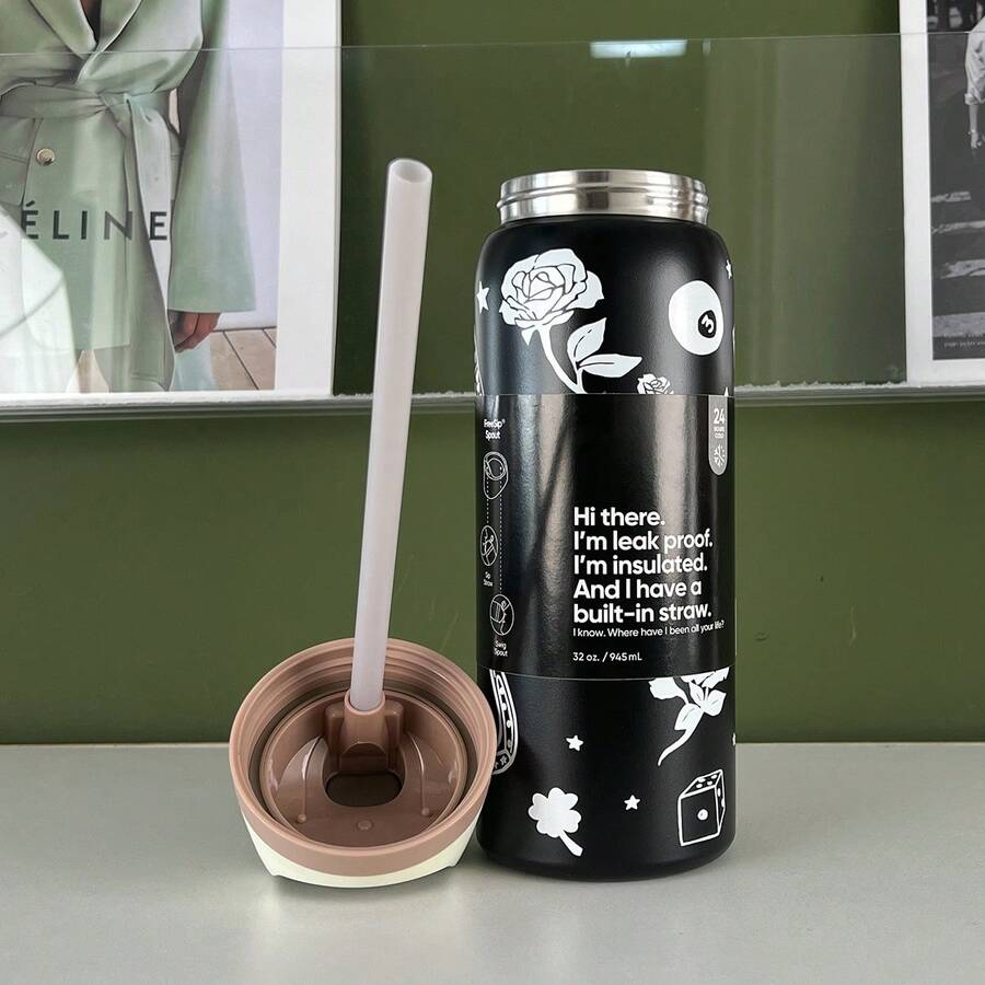 Insulated Stainless Steel Water Bottle With Straw For Sports, Travel And School Sports Bottle 32 Oz - Chúc may mắn-32oz - Xem 1
