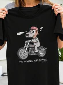 T-shirt divertida para hombre con diseño de perro motociclista estilo vintage casual ideal para fanáticos de motos ropa única y cómoda para usar diario perfecta como regalo  moda urbana en México - Negro - Ver 1