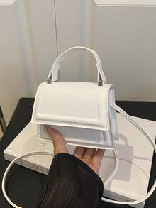 1件迷你时尚简约纹理面料手提包小方包口红包百搭可爱单肩包 - 白色 - 查看 3