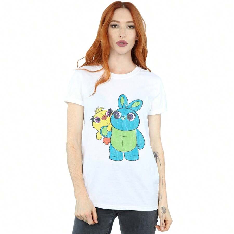 Disney Damen/Frauen Toy Story 4 Ducky und Bunny Vintage-Look Pose Baumwolle Boyfriend T-Shirt (Weiß) - Weiss - Übersicht 1