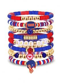 8pcs/Set Football Themed Bracelets, Stackable Elastic Sports Bracelets, Suitable Accessories For Football Fans