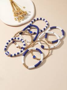 8pcs/Set Football Themed Bracelets, Stackable Elastic Sports Bracelets, Suitable Accessories For Football Fans