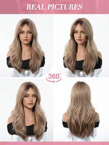 24英寸深棕色长卷发假发，带刘海，层次感发型，渐变发根，适合时尚女性日常佩戴、派对、角色扮演、万圣节等场合，外观自然，也可打造朋克街头风，是送给女士的精致节日礼物。 - 深棕色 - 查看 9