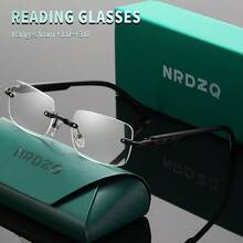 NRDZQ 金属老花镜，新款时尚复古方形无框老花镜，高清护眼，长时间佩戴不晕眩，适合阅读/缝纫/商务/办公/优雅/日常佩戴的男士近视眼镜，轻巧弹簧铰链镜框，防滑设计，适合运动，电脑舒适阅读，防眼疲劳老花镜，便携设计，适合各种脸型，礼盒包装，奢侈品牌设计师眼镜，节日礼物，送给父母的礼物，情人节礼物，教师节礼物，返校季礼物，眼镜，男士眼镜，男士老花镜 - 透明色 - 查看 10