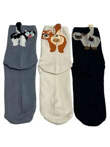 3 Pairs Random Puppy & Egg Design Cute Sweet Girl Street Fashion Mid-Calf Socks - Multicolor - View 16