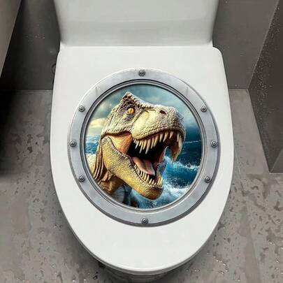 搞笑动物马桶盖贴纸鲨鱼海豚马桶盖贴花浴室装饰乌龟恐龙墙贴