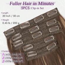 FESHFEN Clip-In Extensions, 50 Cm Wavy Clip-In Hair Extensions Blonde For Women, 5 Pieces, Natural Hair Extensions, Synthetic Hairpiece, Hair Extensions - Brown with honey blonde - 查看 5