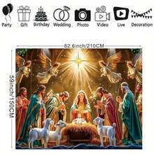 1 Peça Pano de Bottom com Tema Religioso de Natal: Cena da Natividade com o Menino Jesus, Anjos, Pastores, Caverna, Luz de Vela, Três Reis Magos, Padrão de Céu Estrelado, Adequado para Festa de Natal, Decoração de Bottom para Reunião Familiar, Cenário Fotográfico, Adereço de Vinil