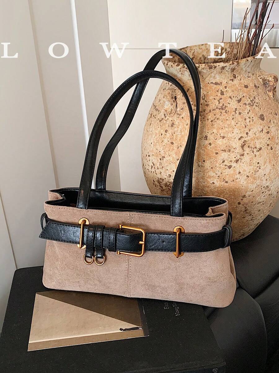 1 件 Low Tea 纯色绒面革单肩包，女士复古时尚方形单肩包，顶部双提手，拉链开合，适合旅行、购物、约会、女士礼物，非常适合通勤、户外、旅行、徒步旅行