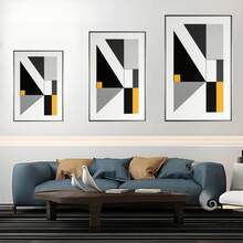 European Inspired Abstract Canvas Painting Black, White Orange Palette, Ideal Wall Decor For Living/Dining Room Lobby