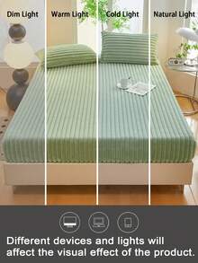 Bộ ga trải giường bằng vải lông cừu dày dặn, kẻ sọc, mềm mại và thoải mái, phù hợp cho phòng ngủ, ký túc xá, khách sạn, dùng cho giường đơn, giường đôi, giường cỡ Queen, giường cỡ King, mùa thu/đông/xuân. - màu xanh lá - Xem 8