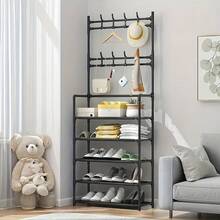 Functional Shoes And Outerwear Metal Frame -60cm, Detachable Hooks, Multi-Layer, Free Standing Storage For Homes And Apartments - 5-layer Multifunctional Black - View 9