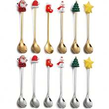 6/12 piezas Cucharitas de café navideñas, Juego de cucharitas de té y café con figuras de dibujos animados, Cucharitas de mezcla de acero inoxidable para Navidad, Cucharitas navideñas creativas, Adecuadas para uso diario, Fiestas de Navidad, Reuniones familiares, Postres, Bebidas, Espresso, Batidos, Mermeladas, Regalos de Navidad, Chocolate, Leche - Multicolor - Ver 2