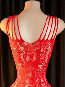 1 件性感内衣、性感睡衣、性感花卉蕾丝裆部连体裤 - 透视网眼女士内衣，优雅镂空胸部设计，可手洗。 - 紅色 - 查看 3