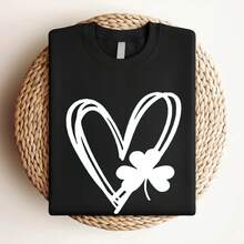 Women T-Shirt Print Shamrock And Hand Drawn Heart St Patty's Day Shirt,St. Patricks Day Shirt,Four Leaf Clover,Shamrock Shirts,Patrick's Day,Irish Tshirt Unisex Designer Clothes Fashion Soft Women Top Graphic Tees Comfortable Slightly Streetwear Female Breathable - Black - View 4