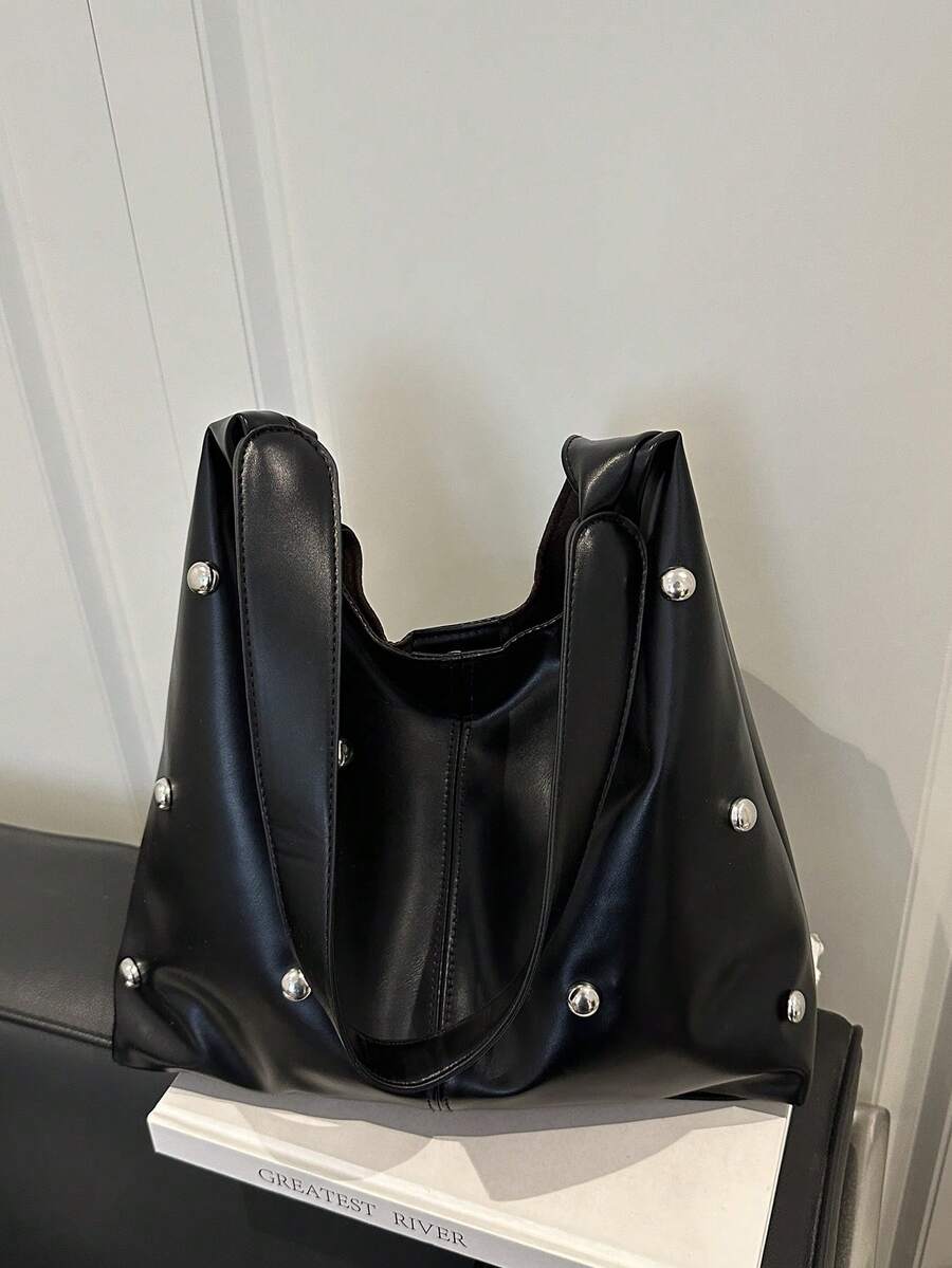Túi đeo vai PU đa năng màu trơn mới, Túi tote Baguette tối giản giản dị - màu đen - Xem 1
