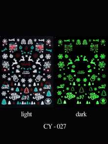 2pcs Glowing In Dark Christmas Nail Art Stickers Snowflakes Santa Claus Elk Christmas Tree Holly Y2K Nails Luminous Slider Xmas New Year Decoration Nail Supplies