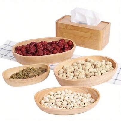 Set Of Natural Wooden Serving Bowls In Various Sizes For Different Portion Needs