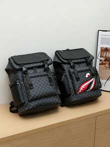 Men's Backpack, Vintage Floral Casual Travel Bag, PU Leather Flip Cover Backpack, Scratch-Resistant And Durable, Lightweight And Portable, Suitable For Travel, Camping, Hiking, School, College, Youth, Gift For Valentine's Day And Back To School Holiday Laptop Case - Black - View 3