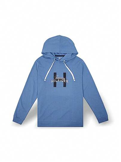  Tommy Hilfiger Men Hoodie Warmth Breathable Windproof Versatile Solid Logo Easy To Wash Outdoor Daily Blue 09T4150-474