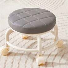 Plastic Swivel Stool With Wheels, Quiet Multidirectional Casters, Cushioned Seat, Rotating Cleaning Stool, Colorful Shoe Changing Stool For Living Room