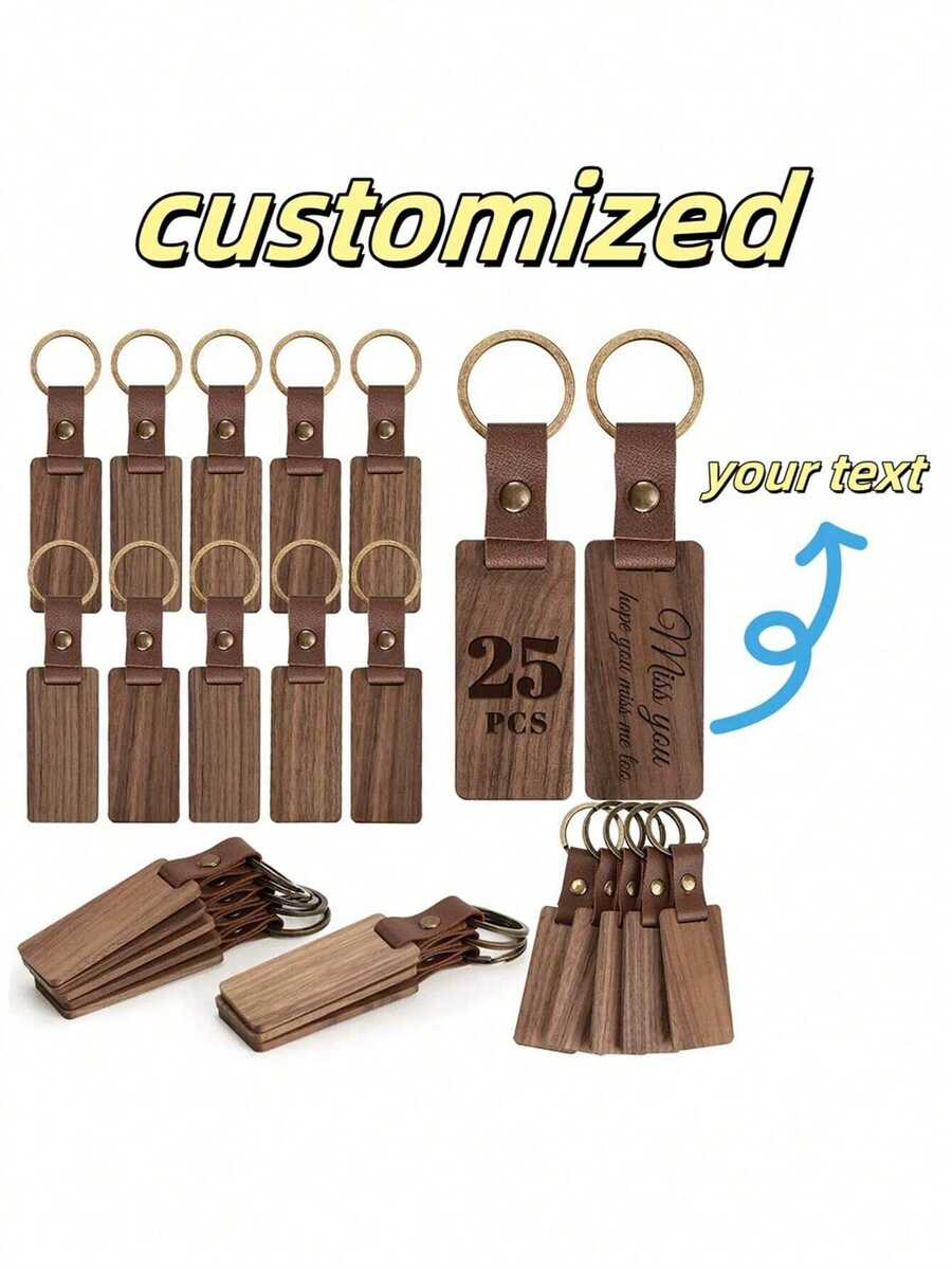 100pcs Customizable Wooden Keychains, Suitable For Holiday Gifts, Carving, "Vacay Vibes/Vacation" Design, Unisex, Casual, Sports, Commute, Retro, Customizable, Personalized, Unique, Girlfriend, Boyfriend, Family, Friends, Beach Bag, School Supplies, Teacher Gifts, College, Coworkers, Dorm, Teachers, Boys And Girls, Teens, Middle School, High School, University, Freshmen, Sophomores, Lower Grade Students - Multicolor - View 1