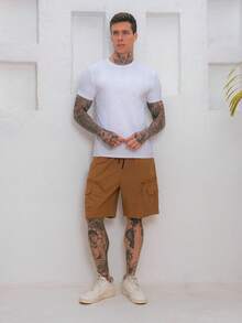 Men's Bermuda Shorts Summer Regular Fit Pocket Drawstring Beach Going Out Night Out Weekend Casual Holiday Sports Cycling Daily Baby Moon Garden Photoshoot Birthday Formal & Evening - 駝色 - 查看 2
