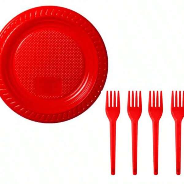 Kit Neon: 50 Pratos + 50 Garfos Luz Negra