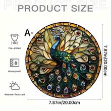 2D plat, série de paons en verre teinté coloré Pendentif rond en acrylique avec cordon de suspension - Décoration d'art contemporain de fenêtre d'avion 2D, convient pour la maison, le jardin, le porche, le mur, le bureau - Pas besoin d'électricité, couleurs vibrantes, acrylique durable, décoration suspendue