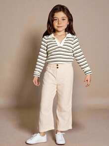 SHEIN 3pcs/Pack Young Girl Casual & Comfy Wide Leg Pants, Spring & Fall - Multicolor - View 1