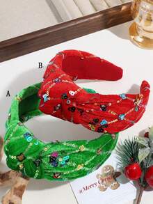 1pc Women's Fashion Sequin Velvet Snowflake Christmas Headband, Wide Knotted Design Suitable For Daily Wear And Christmas Holiday, Hair Band, Hair Hoop ,Makeup