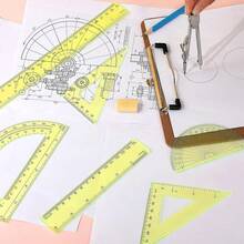 1 Set Plastic Geometry Math Set Includes Drawing, 6 Inch 4 Inch Protractor, 45/60 Degree Rulers 12 Inch 6 Inch Math Ruler Transparent Office Supplies (Pink) - Yellow - View 5