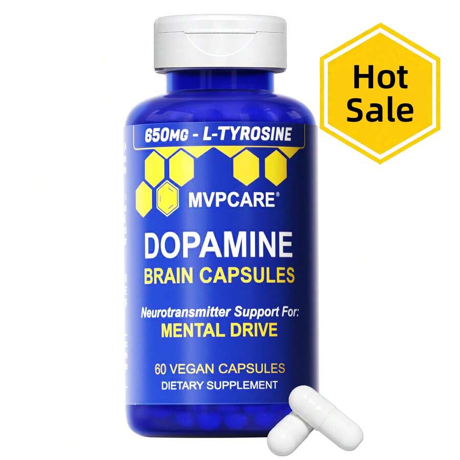 Suplemento de dopamina | MVPCARE Mejora la concentración mental y la energía 650 mg 60 cápsulas | Contiene L-tirosina para favorecer la concentración y la energía mental, mejorando el estado de alerta mental | Adecuado para estudiantes y profesionales - Otros - Ver 1