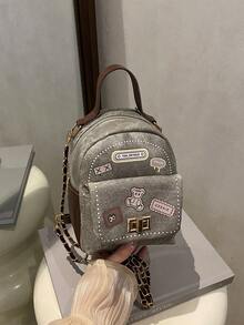 Ladies' Backpack New Casual Chic Fashion Fashion Embroidery Printed Travel Cute Chain Shoulder Bag For Women , Bow - Grey - View 8
