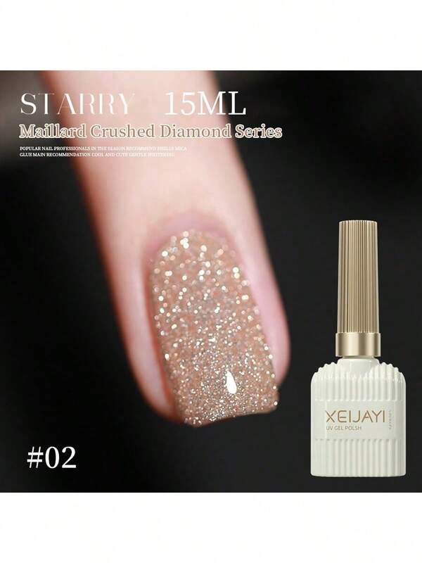 1 pieza Esmalte de uñas de gel de cristal Maillard de 15ml, con colección de esmalte de uñas de gel holográfico de cristal, ¡perfecto para principiantes!