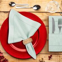 Linen Flax Cotton Cloth Dinner Napkins Set Of 12 U2013 20x20 Natural Hemstitched Fabric U2013 Washable Elegant Reusable Table Napkins Weddings, Parties Dining Dcor - 淡藍色 + 18 英吋 x 18 英吋(4 件組)+ 抽絲斜角 - 查看 2