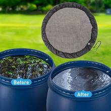 2 szt. regulowanych osłon siatkowych, do beczek na deszczówkę, siatki filtrujące liście, pokrywy sit do beczek na deszczówkę ze sznurkami, do zbierania wody deszczowej na liście i zanieczyszczenia, osłony siatkowe do beczek na deszczówkę ze sznurkami, artykuły ogrodnicze na cały sezon