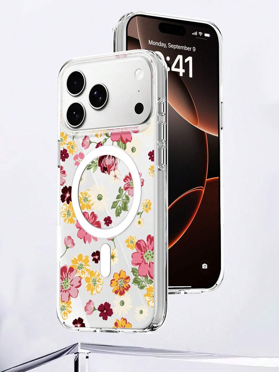 Phone Case For IPhone 17 Pro Max 17 Air Wireless Charging Magnetic Attraction With Floral Patterns Soft Shell - 無色 - 查看 1