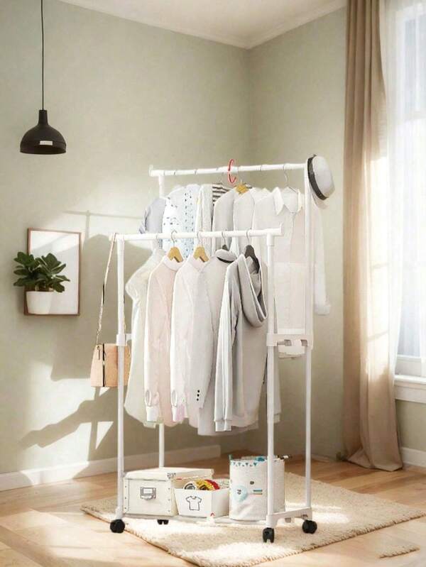 1pc Simple Floor To Ceiling Clothes Rack Storage Rack, Shoe And Hat Rack, Home Clothes Rack, Balcony Clothes Rack, Floor To Ceiling Bedroom, Home Clothes Rack, Indoor Balcony, Simple Clothes Rack, Movable Storage Rack