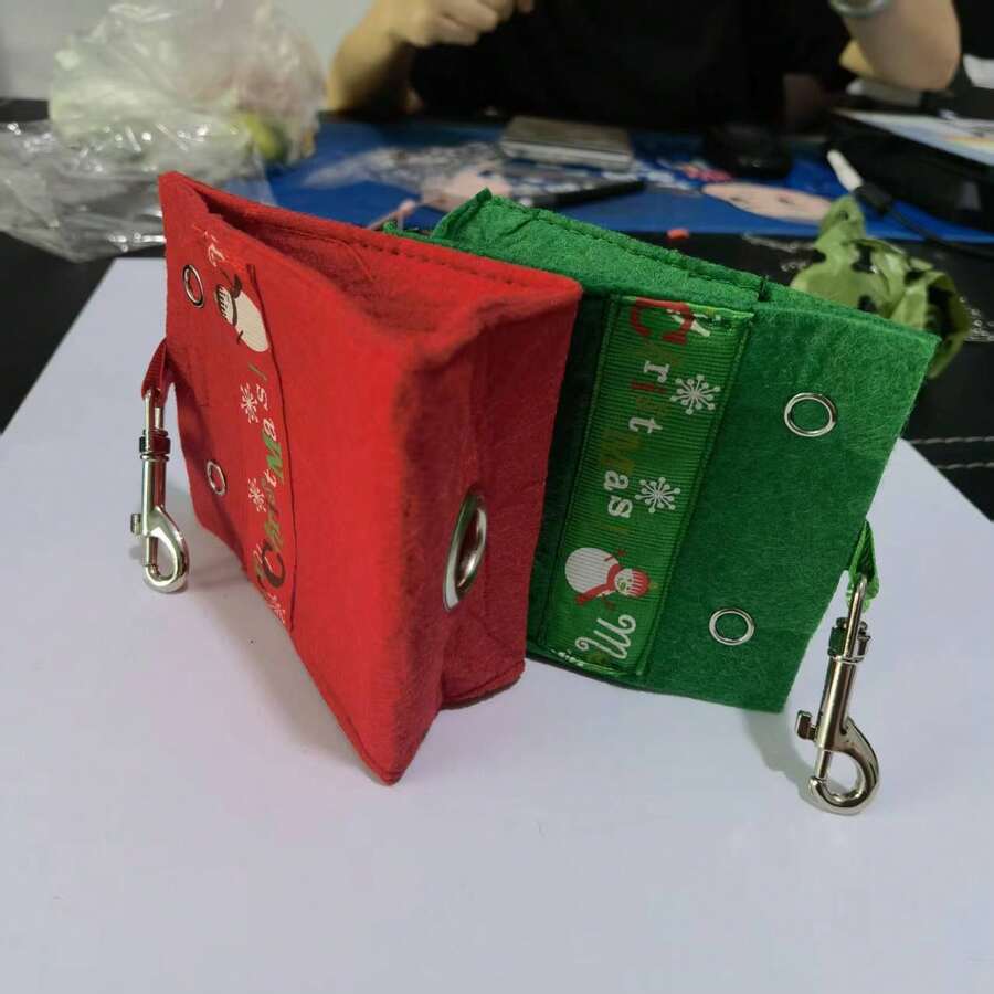 Red Christmas Pet Waste Bag Holder With Buttons