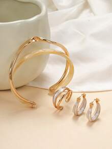 4pcs Fashion Resin Drippy Gold Earrings, Rings, Bracelets & Cuff Bracelet Jewelry Set, Matching Bracelet & Ring Set, Minimalist Chunky Bracelet & Ring Set, Suitable For Girl