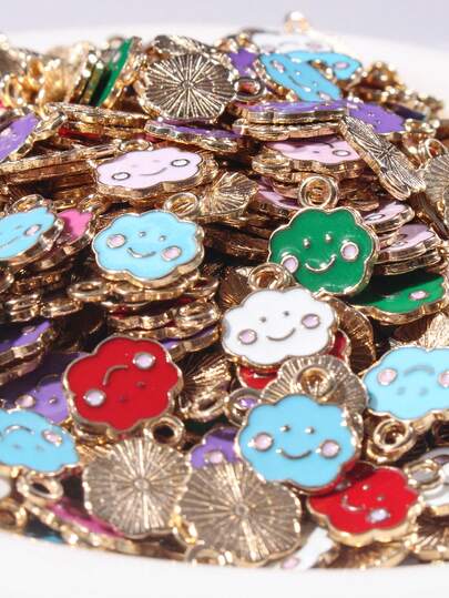 20pcs Multi-Color Mini Smiling Face & Cloud Shaped Zinc Alloy Pendant, DIY Necklace, Bracelet, Jewelry, Phone Charm, Also Suitable As Gift For Friends