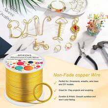 Anezus 12 Gauge Aluminum Wire Feet - 2mm Metal Armature Bdable Sculpting Wire Crafts, Wreath Making, Jewelry Making, Beading, Floral (Silver) - Vàng - Xem 5