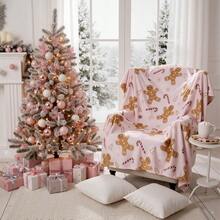 Christmas Gingerbread Throw Blanket: Ultra Soft Pink Flannel Plush Gingerbread Man Bed Blanket, Lightweight Cozy Christmas Blanket For Couch Sofa Bed Living Room Home Decor Gifts