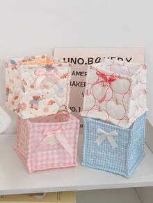 1 Cute Pink And Blue Three-Dimensional Bow Lace Storage Basket, Desktop Sundries Storage Basket, Lipstick Makeup Brush Skin Care Storage Basket, Desktop Decoration - 彩色 - 查看 2