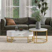 2-Piece Coffee Tables With Gold Metal Frame, Elegant Living Room Tables, Modern Nesting Tables - White - View 7