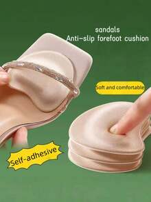 1 Đôi Dép Sandal Mùa Hè Đế Chống Trượt Mũi Chân, Chất Liệu Bọt Biển Thấm Hút Mồ Hôi, Đế Trong Thoải Mái, Có Miếng Dán Mặt Sau Phù Hợp Cho Nữ, Phụ Kiện Giày Ý Tưởng Quà Tặng - Màu be - Xem 7