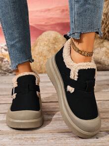 1 Pair Fashionable Korean Style Women's Snow Boots, Buckle Design, Low-Top Short Plush, Outdoor Snow Boots, Cold-Resistant, Anti-Slip, Wear-Resistant, Winter - Black - View 5