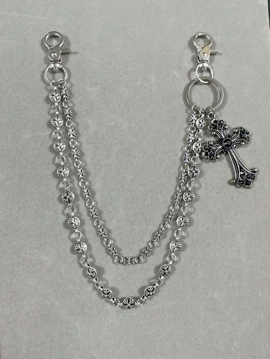 Cross Pants Chain Wallet Chain Vintage Chain Double Layer Chain Hip Hop Punk Jeans Chain Pocket Chain Men's Keychain - Ancient Silver - View 1