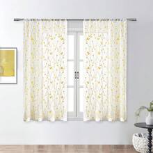 Perdele transparente cu broderie botanică / Perdea transparentă albă simplă cu buzunar / Perdele din voal semi-transparente cu aspect de in, model floral de viță de vie brodate / Pentru dormitor, sufragerie, decor de toamnă, decor de toamnă, decor cameră - Galben - Vizualizare 19